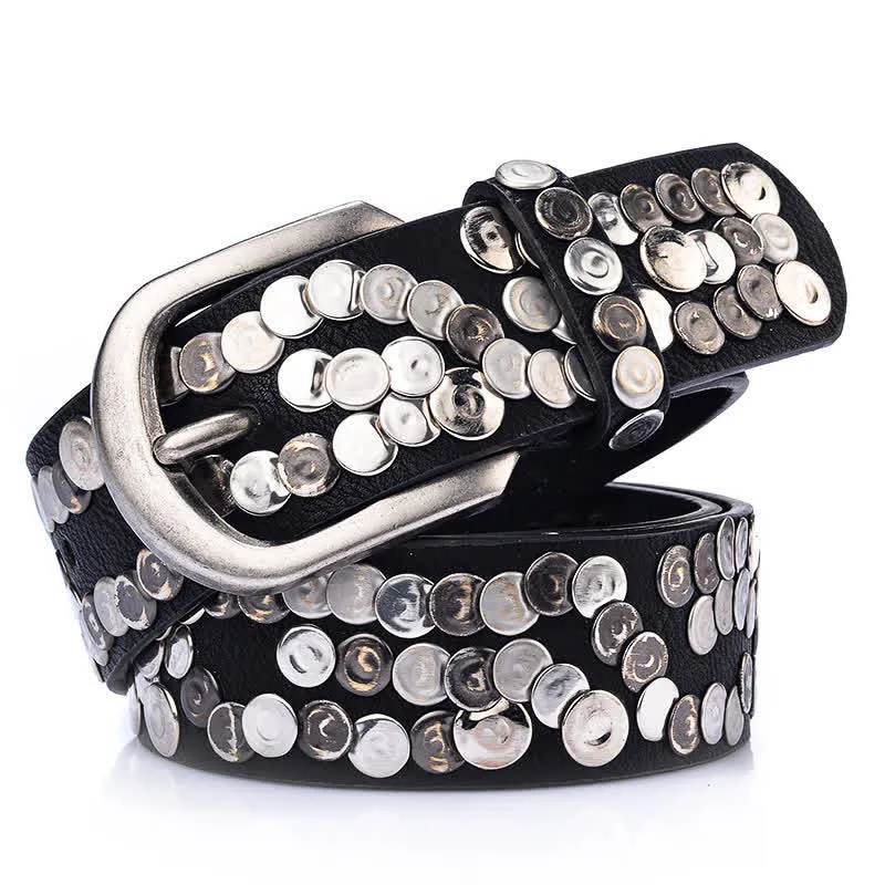 Women's Stylish Metal Plate Studded Leather Belt sold by FloralTrip