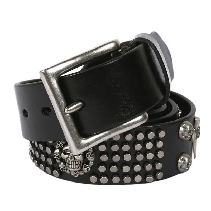 Unisex Skull Head Rivets Cross Studded Leather Belt sold by FloralTrip