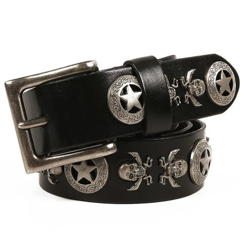 Unisex Punk Style Skull Star Rivets Leather Belt sold by FloralTrip
