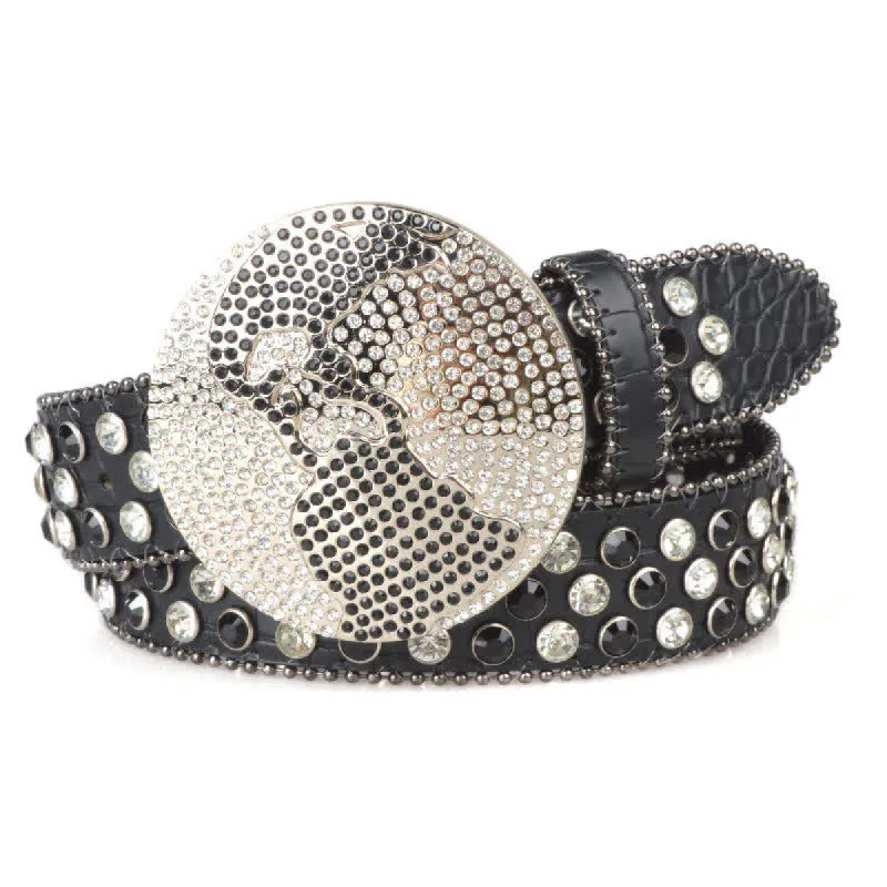 Unisex Large Round Bling Rhinstone Buckle Leather Belt sold by FloralTrip