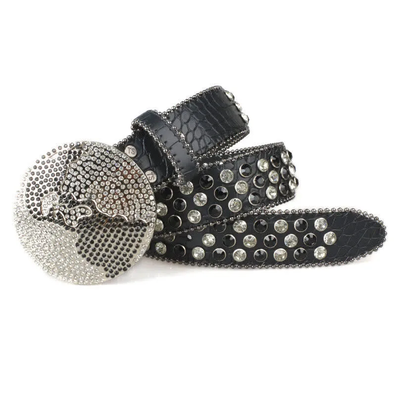 Unisex Large Round Bling Rhinstone Buckle Leather Belt sold by FloralTrip product image thumbnail 2