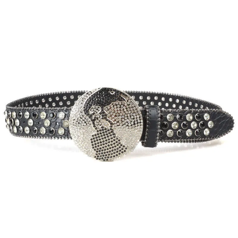 Unisex Large Round Bling Rhinstone Buckle Leather Belt sold by FloralTrip product image thumbnail 3