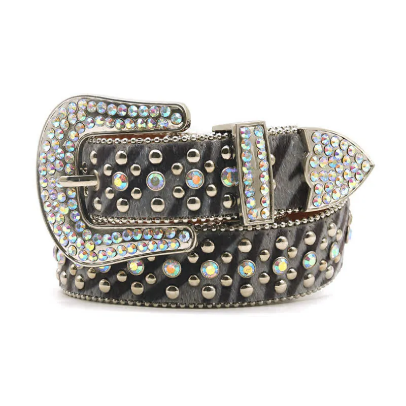Unisex Unique Rhinestones Zebra Print Leather Belt sold by FloralTrip