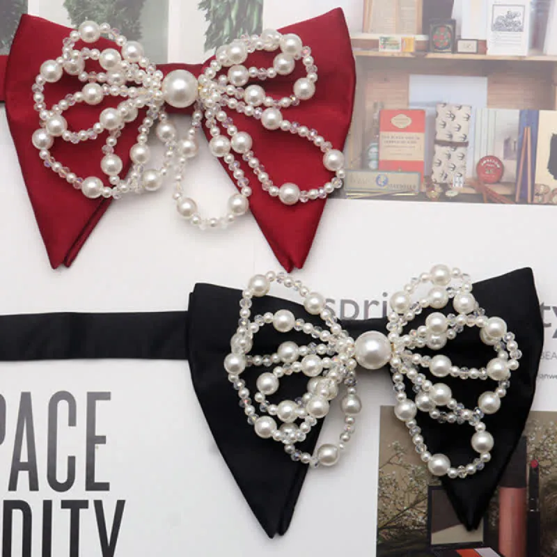 Men's Unique Imitation Pearl Oversized Pointed Bow Tie sold by FloralTrip
