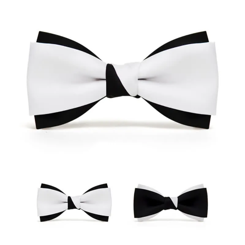 Men's Black White Two Tone Double Layered Bow Tie sold by FloralTrip