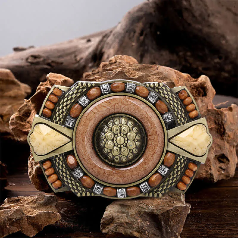 Men's DIY Indian Wood Bead Buckle Leather Belt sold by FloralTrip