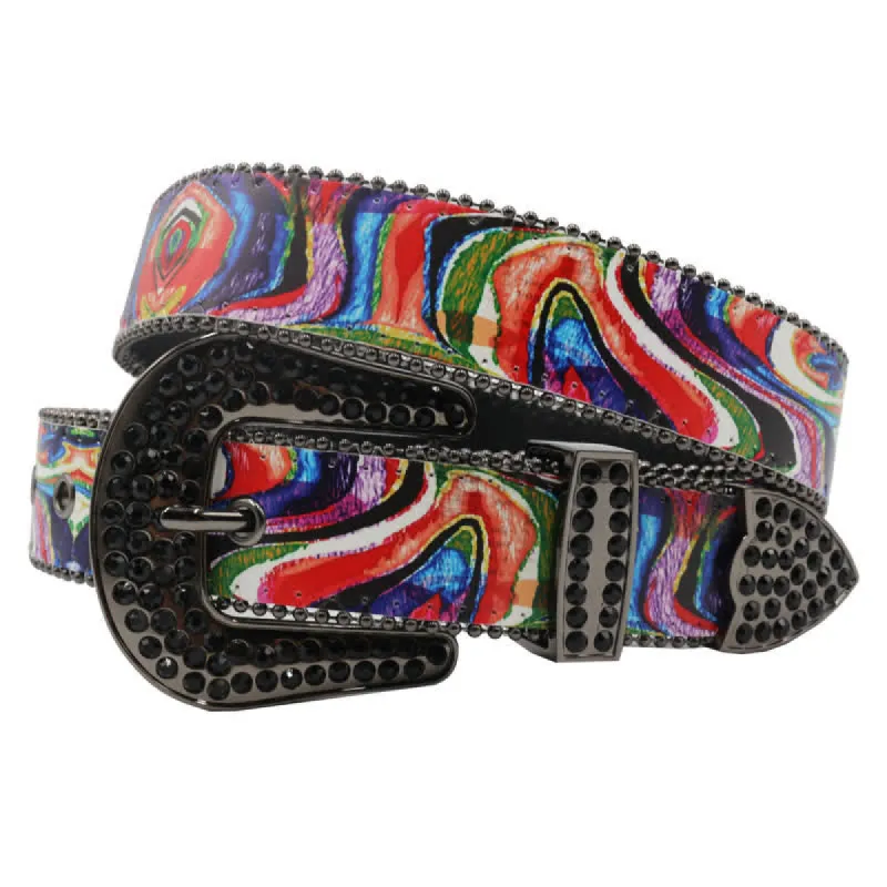 Graffiti Rainbow Printed Rhinestones Buckle Leather Belt sold by FloralTrip