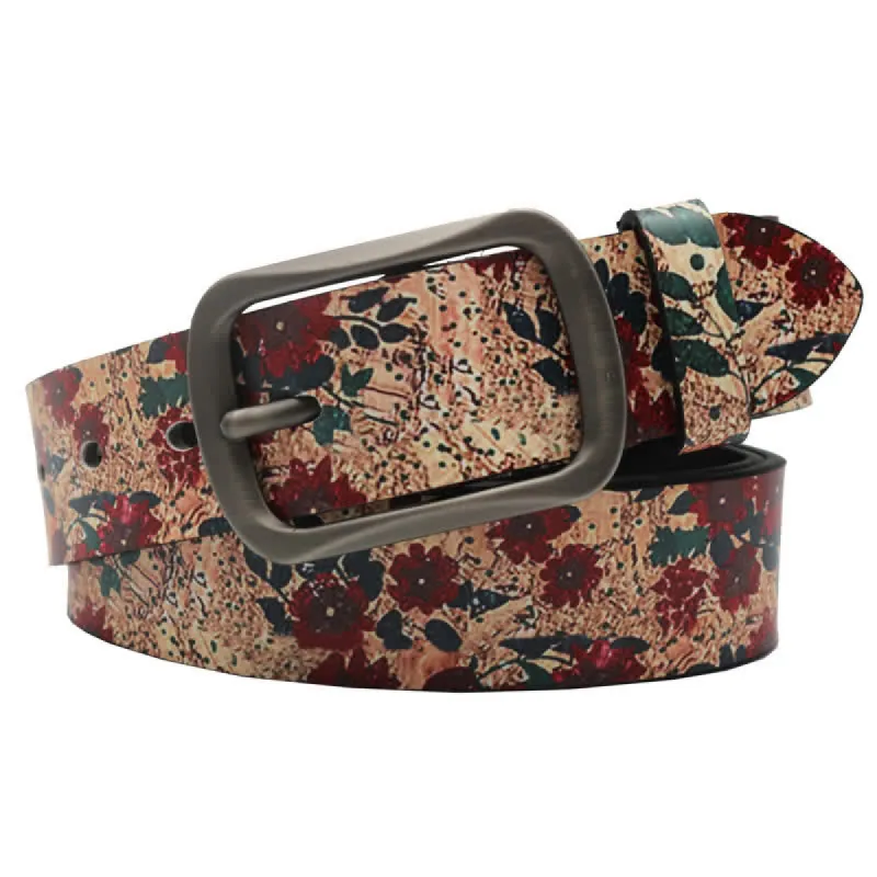 Decorated Red Flower Leaves Printed Leather Belt sold by FloralTrip