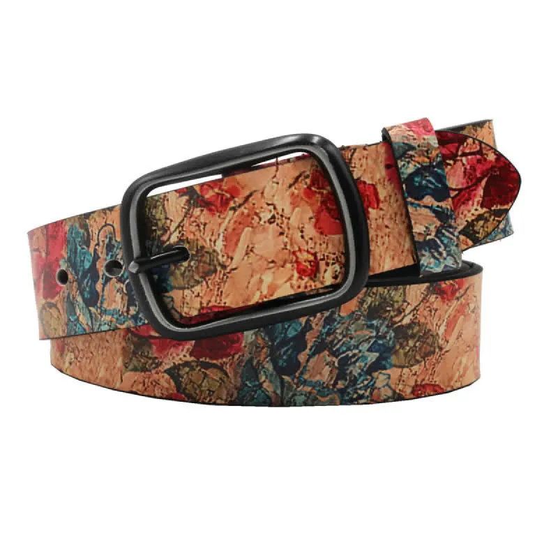 Coral & Red Rose Botanical Printed Leather Belt sold by FloralTrip