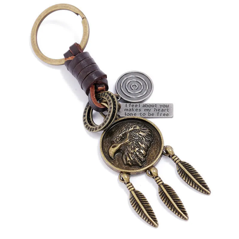 Eagle Head Dream Catcher Pendant Leather Keychain made by FloralTrip