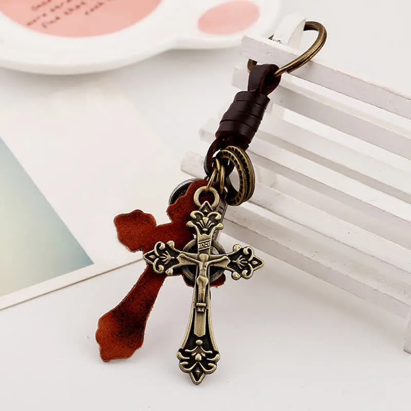 Antique Bronze Cross Pendant Leather Keychain sold by FloralTrip product image thumbnail 3