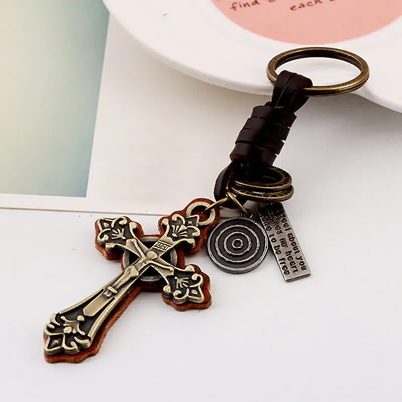 Antique Bronze Cross Pendant Leather Keychain sold by FloralTrip product image thumbnail 4