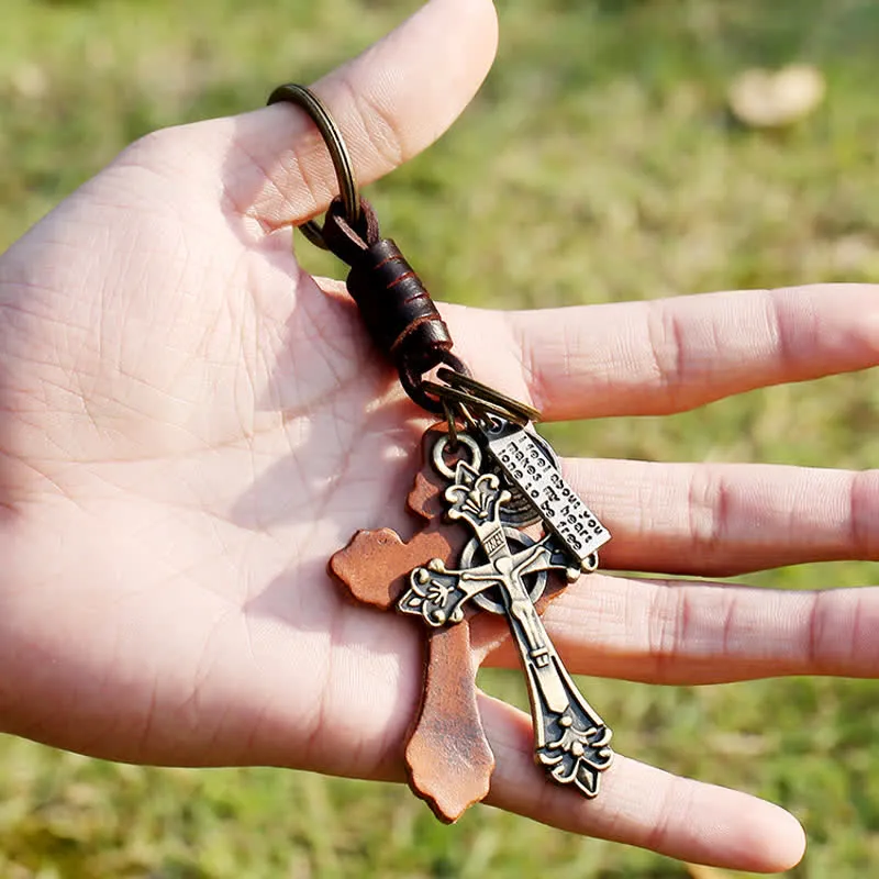 Antique Bronze Cross Pendant Leather Keychain sold by FloralTrip product image thumbnail 2