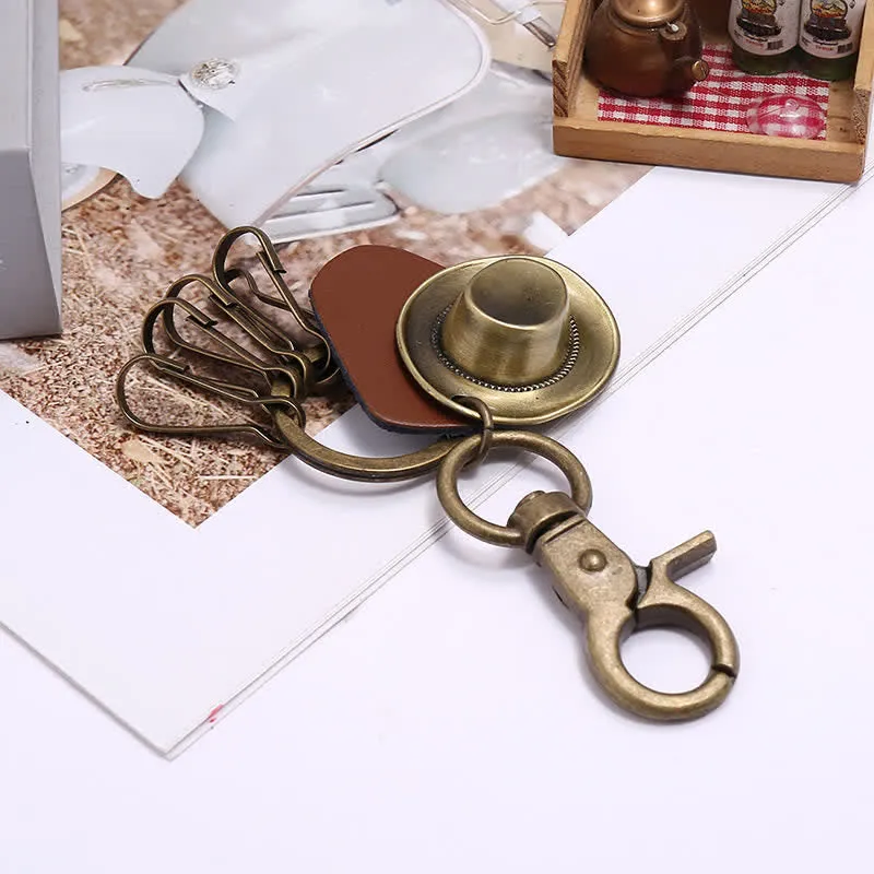 Retro Ancient Bronze Cowboy Hat Leather Keychain sold by FloralTrip product image thumbnail 5