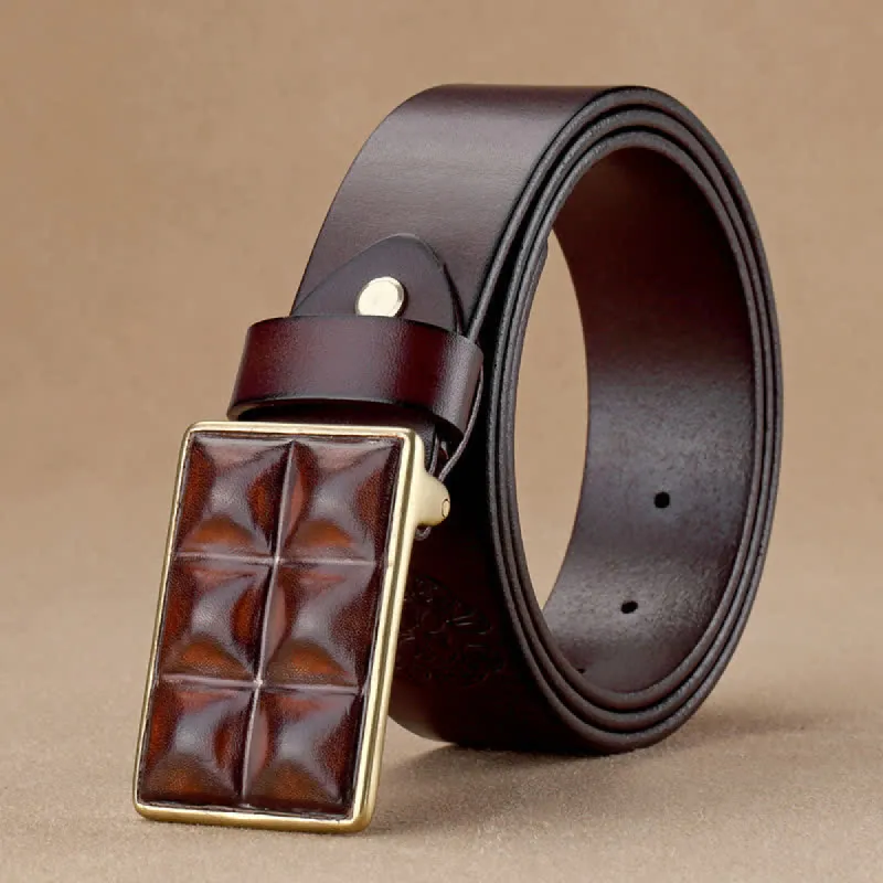 Men's Chocolate Rectangular Buckle Leather Belt sold by FloralTrip