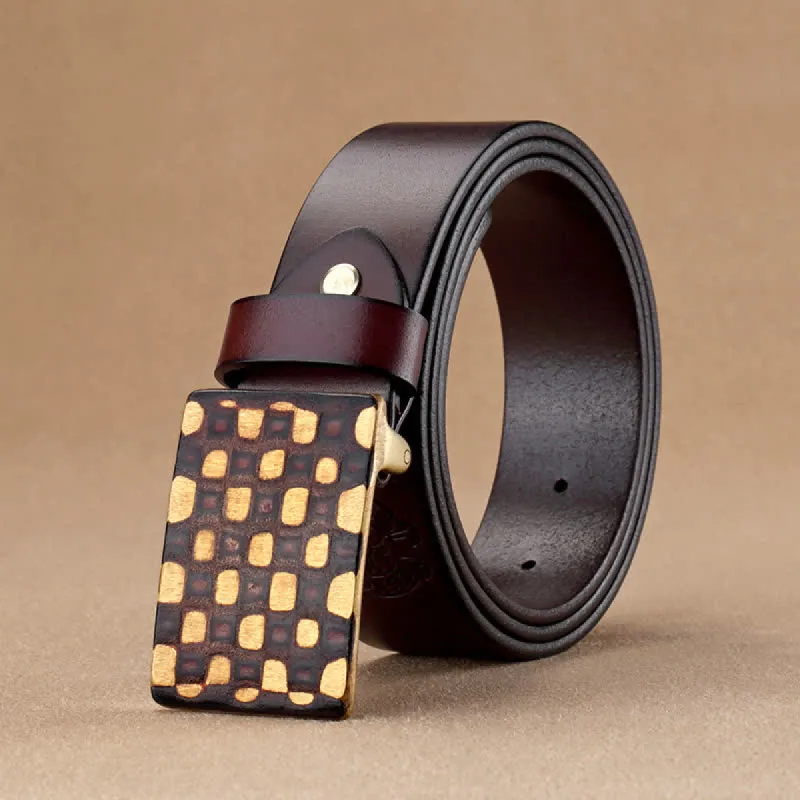 Men's Geometric Checkered Style Leather Belt sold by FloralTrip