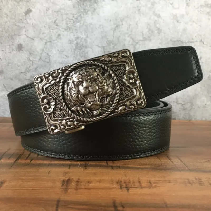Men's Tiger Head Automatic Buckle Leather Belt sold by FloralTrip