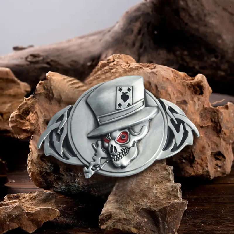 Men's DIY Skeleton Skull Poker Buckle Leather Belt sold by FloralTrip