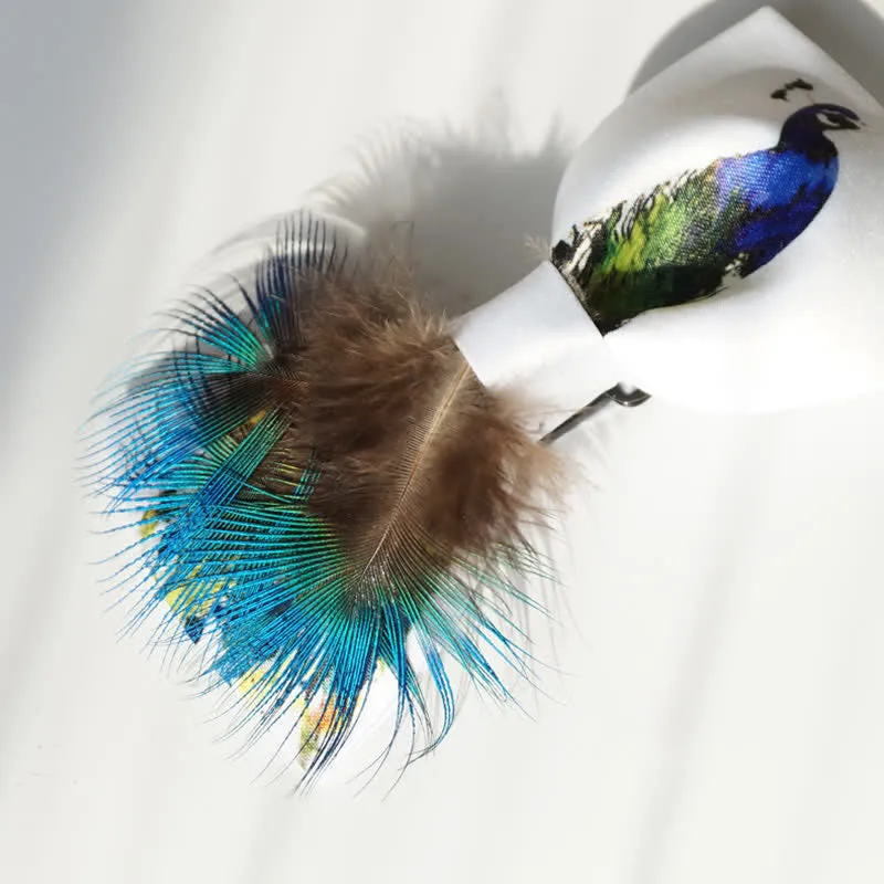 Blue & White Peacock 3D Tail Feather Bow Tie sold by FloralTrip product image thumbnail 3