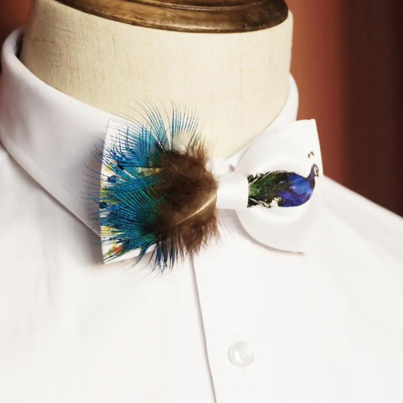 Blue & White Peacock 3D Tail Feather Bow Tie made by FloralTrip