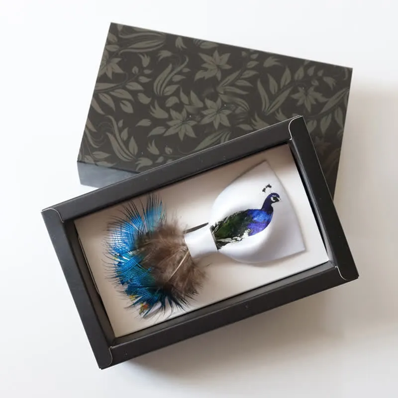 Blue & White Peacock 3D Tail Feather Bow Tie sold by FloralTrip product image thumbnail 5