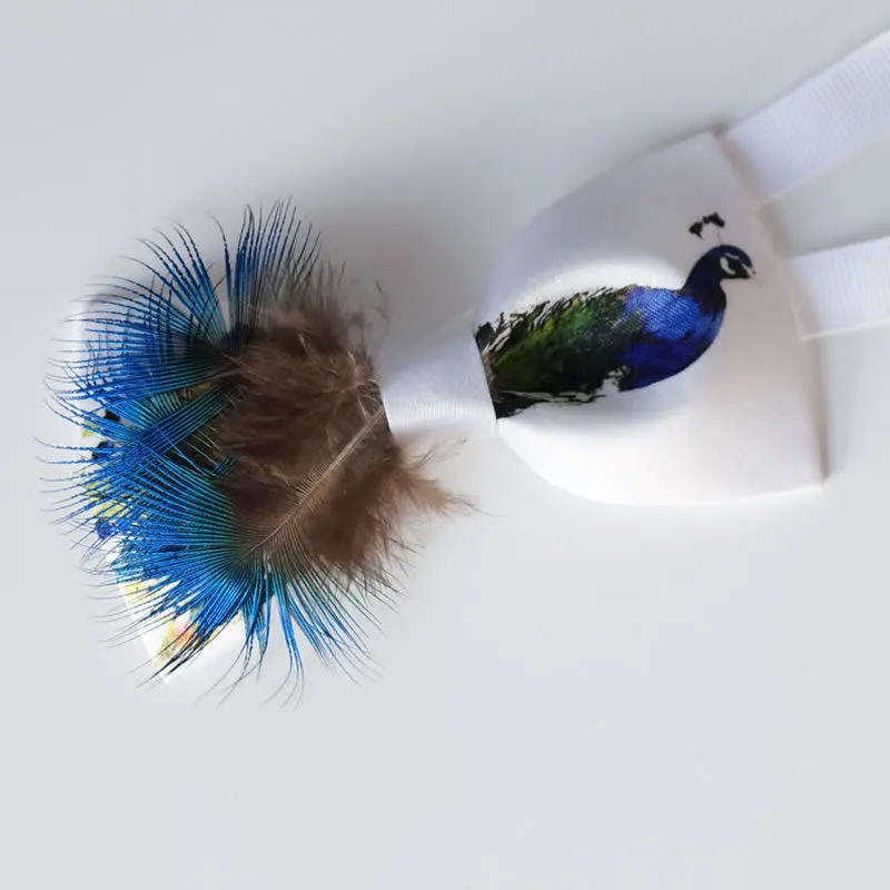 Blue & White Peacock 3D Tail Feather Bow Tie sold by FloralTrip product image thumbnail 2