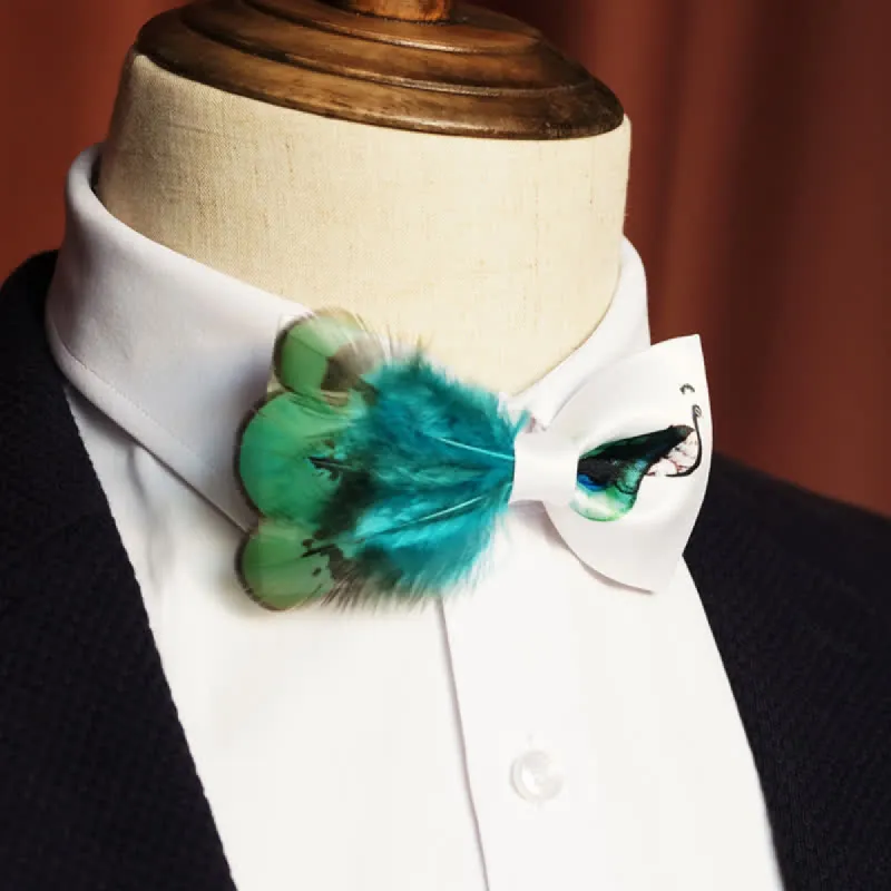 Turquoise & White Peacock Tail Feather Bow Tie made by FloralTrip