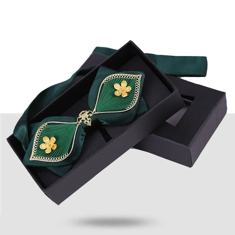 Men's Wedding Golden Floral Branch Bird Bow Tie sold by FloralTrip