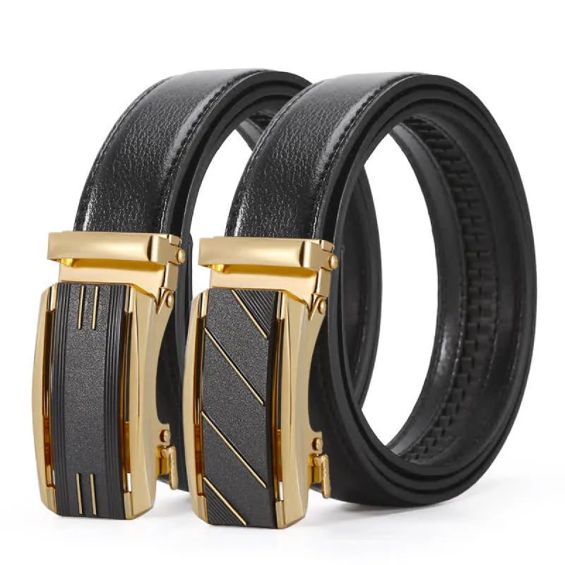 Men's Black & Gold Line Automatic Buckle Leather Belt sold by FloralTrip