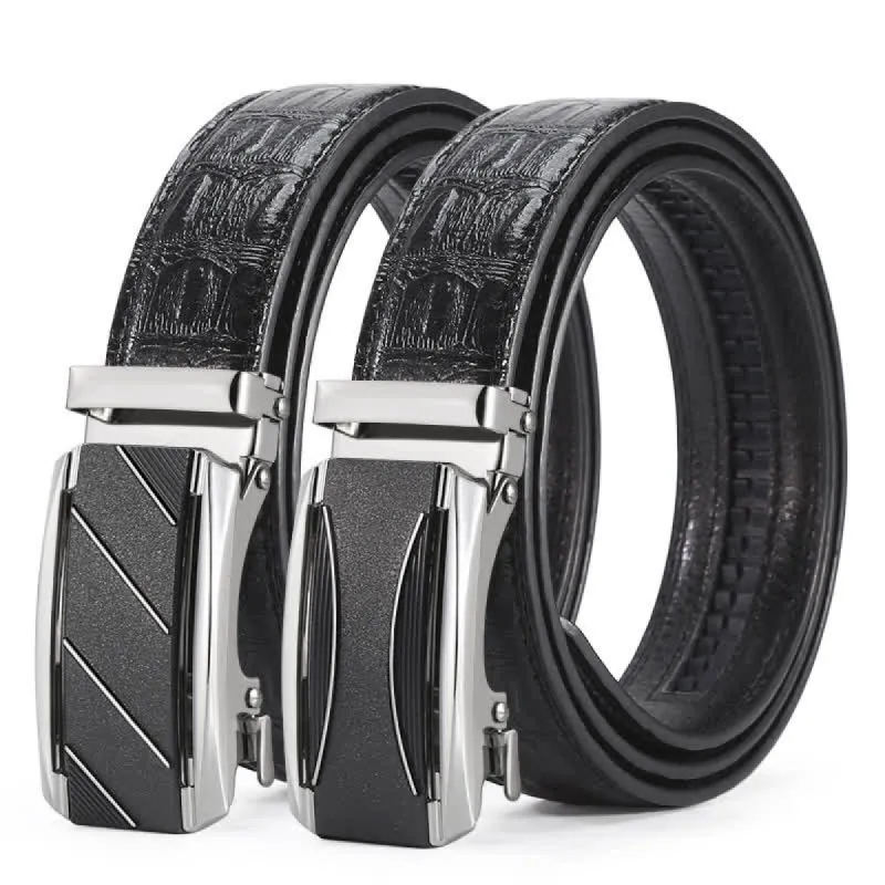 Men's Black & Silver Crocodile Print Automatic Buckle Leather Belt sold by FloralTrip