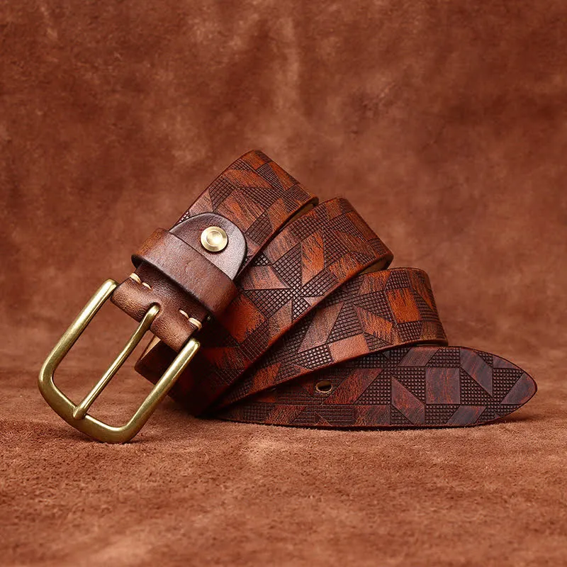 Men's Laser Engraving Diamond Pattern Leather Belt sold by FloralTrip product image thumbnail 4