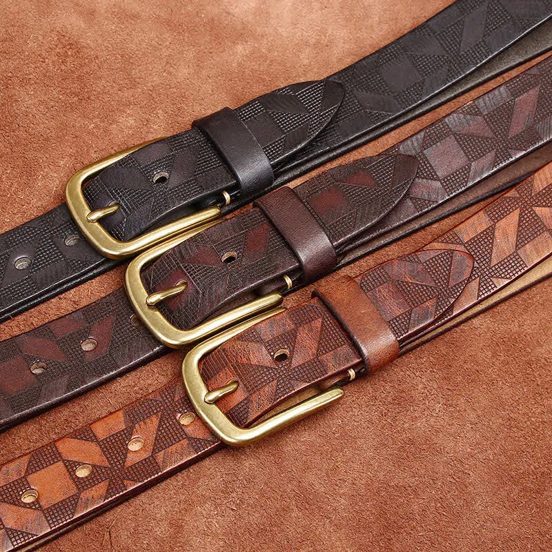 Men's Laser Engraving Diamond Pattern Leather Belt sold by FloralTrip product image thumbnail 2