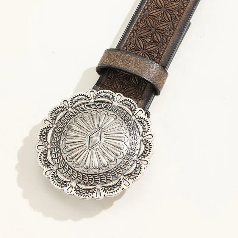 Western Carving Concho Buckle Embossed Leather Belt sold by FloralTrip product image thumbnail 2