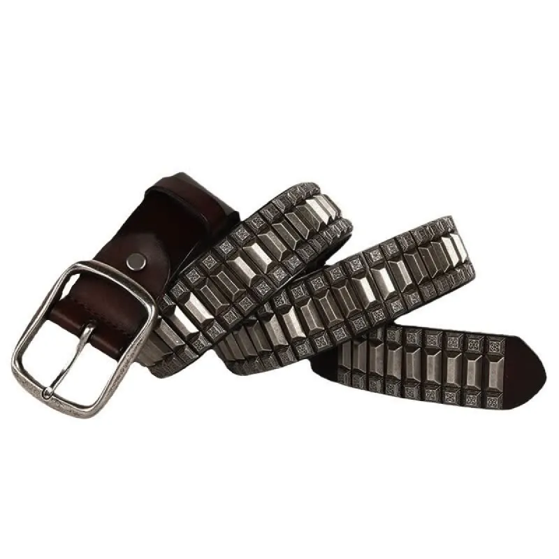 Vintage Geometric Metal Rivet Studded Leather Belt sold by FloralTrip