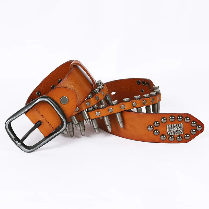 Personality Cool Bullet Rivet Leather Belt sold by FloralTrip