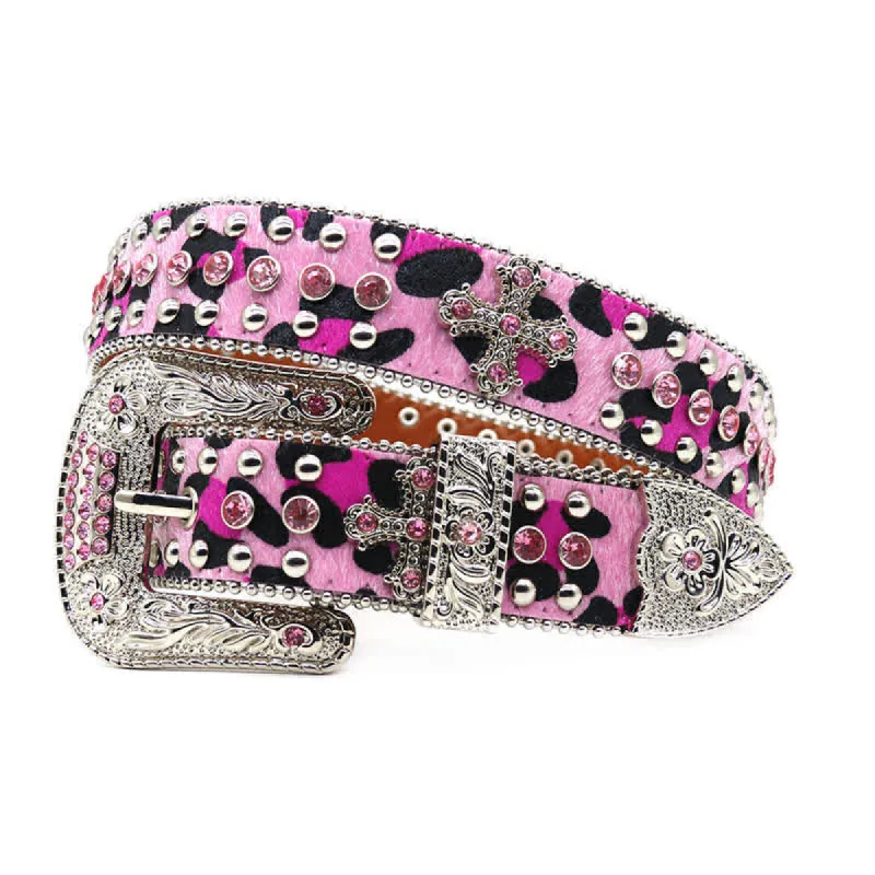 Cross Rivet Studded Bling Rhinestone Leather Belt sold by FloralTrip