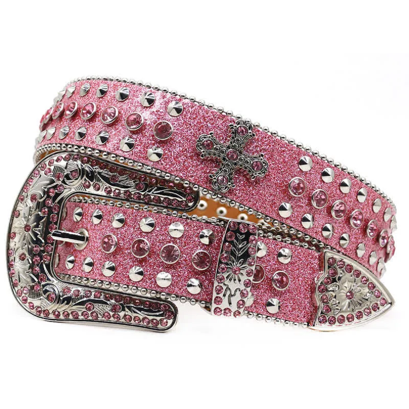Stylish Gothic Cross Rhinestone Studded Leather Belt sold by FloralTrip