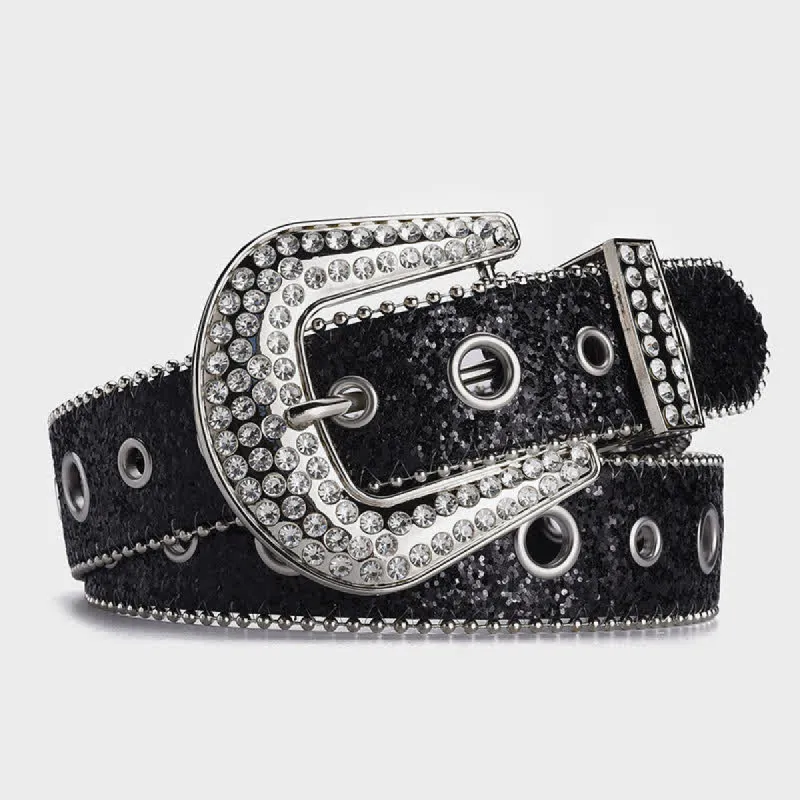 Dazzling Sequin Rhinestone Buckle Leather Belt sold by FloralTrip