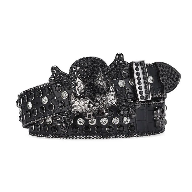 Rock Skull Rhinestone Beaded Decor Leather Belt sold by FloralTrip