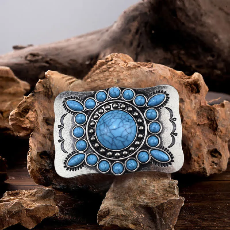 Men's DIY Rectangular Turquoise Stone Buckle Leather Belt sold by FloralTrip