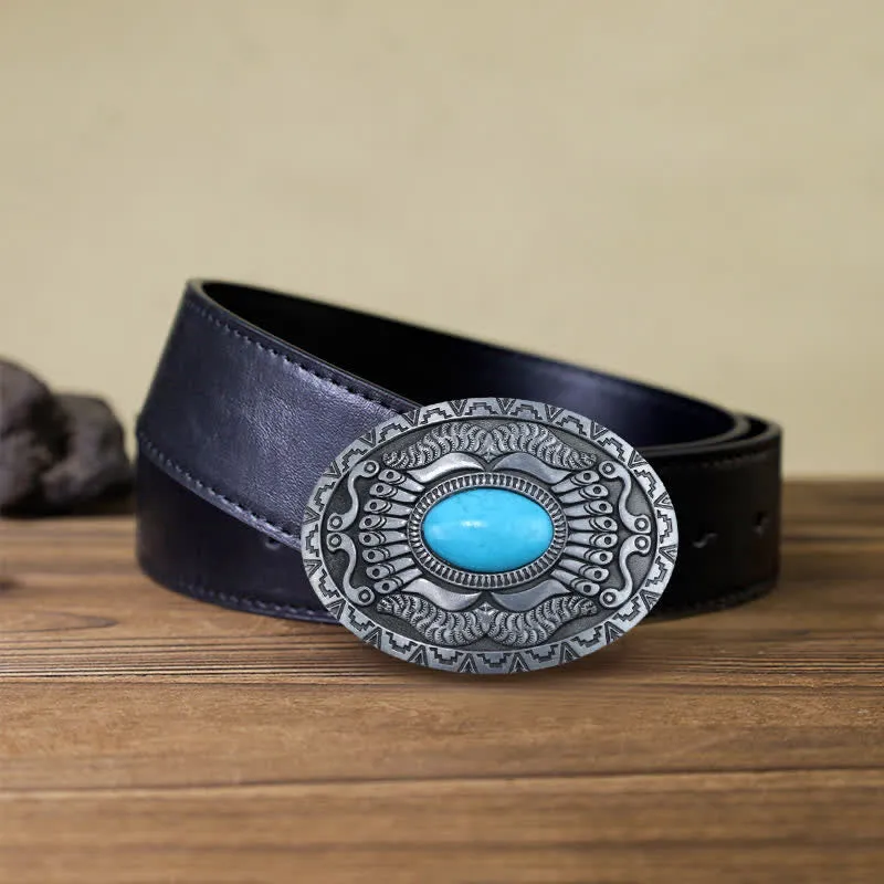 Men's DIY Indian Shield Turquoise Buckle Leather Belt sold by FloralTrip product image thumbnail 4