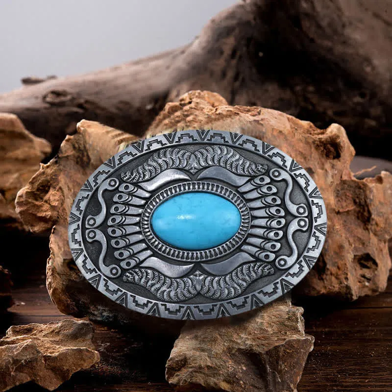 Men's DIY Indian Shield Turquoise Buckle Leather Belt sold by FloralTrip