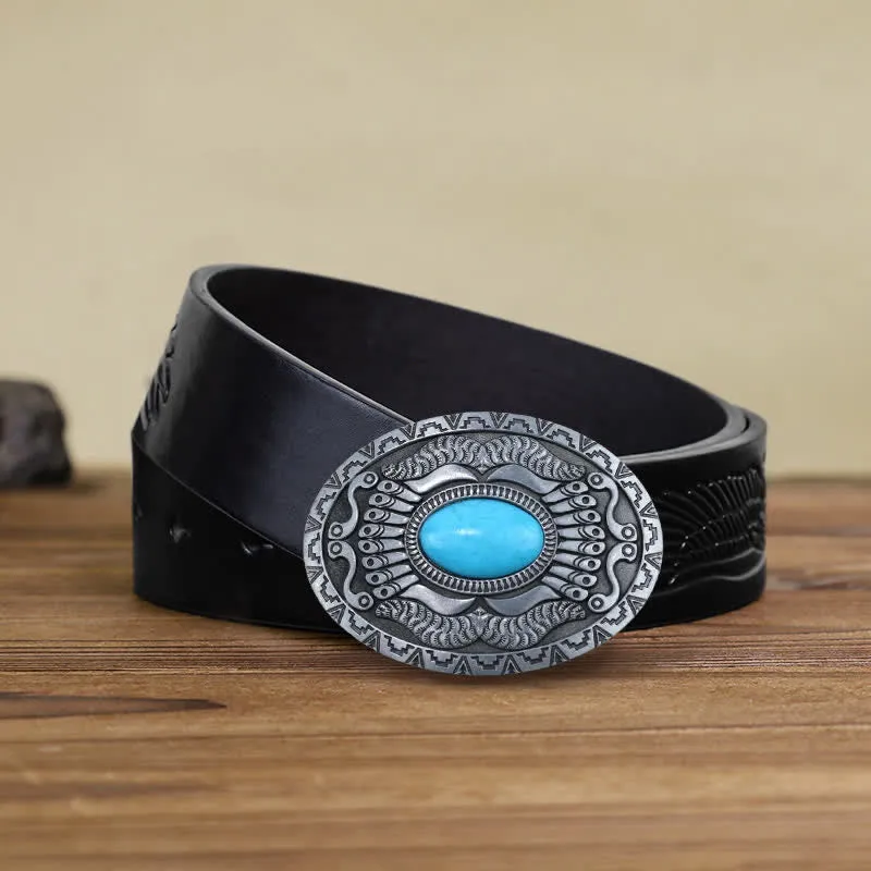 Men's DIY Indian Shield Turquoise Buckle Leather Belt sold by FloralTrip product image thumbnail 5
