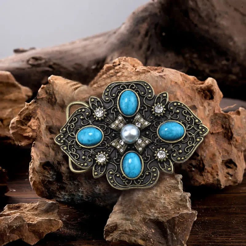 Men's DIY Decorative Stunning Turquoise Buckle Leather Belt sold by FloralTrip
