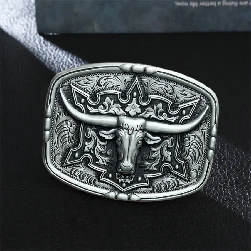 Men's DIY Raised Longhorn Bull Buckle Leather Belt sold by FloralTrip