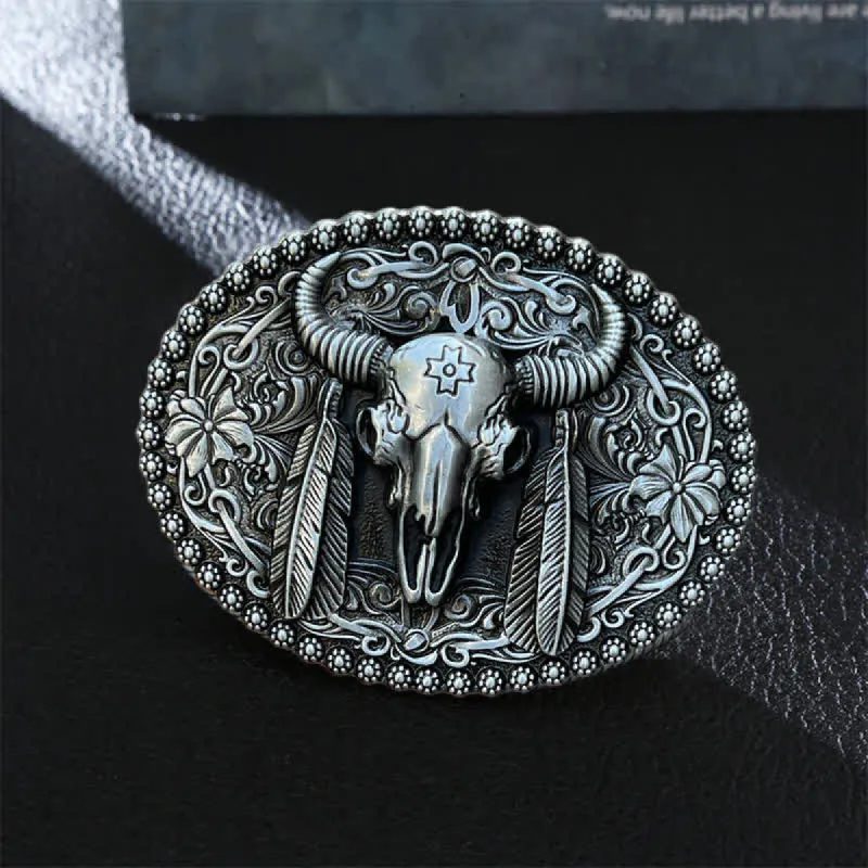 Men's DIY Bull Ethnic Feather Decor Buckle Leather Belt sold by FloralTrip