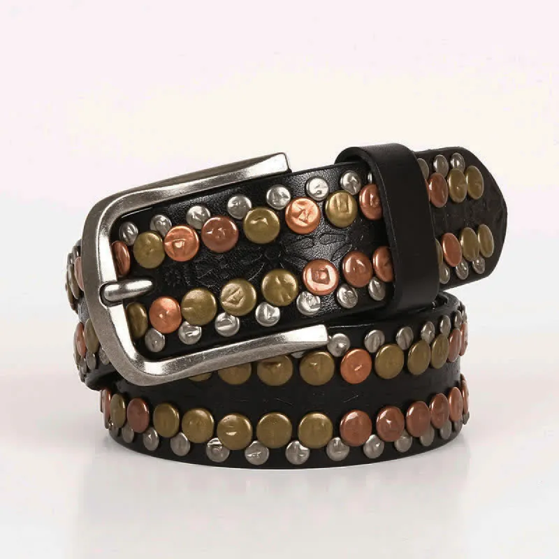 Men's Multicolour Button Rivet Studded Leather Belt sold by FloralTrip