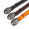 Men's Ethnic Carved Flower & Lion Head Rivet Leather Belt sold by FloralTrip
