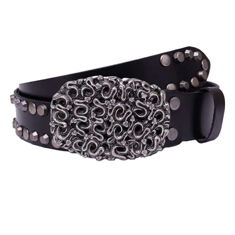 Men's Snake Smooth Buckle Rivet Leather Belt sold by FloralTrip