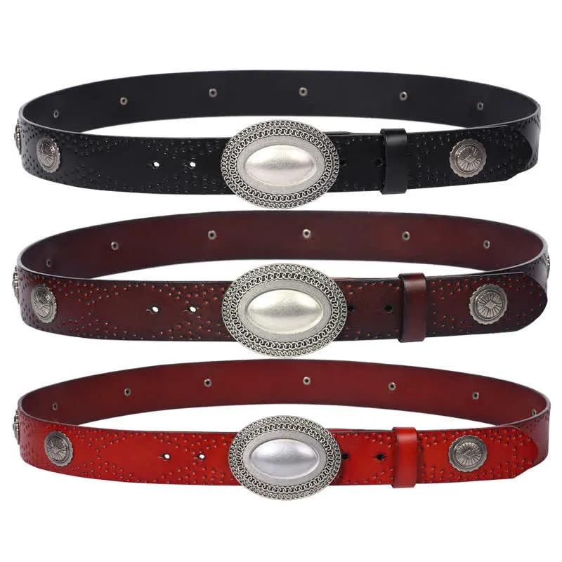 Men's Vintage Looking Oval Buckle Rivet Leather Belt sold by FloralTrip product image thumbnail 3